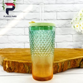 لیوان اسموتی شیشه ای بلند هفت رنگ