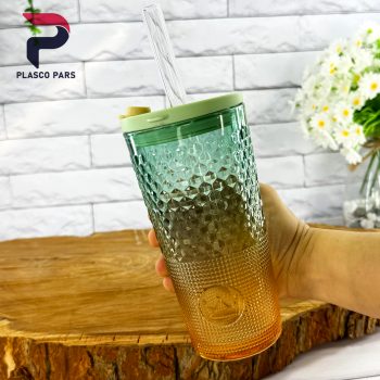 لیوان اسموتی شیشه ای بلند هفت رنگ - Image 2