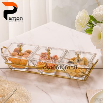 اردوخوری شیشه ای مربع 3 خانه لیمون - Image 2