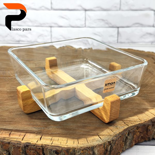 ظرف سرو مربع پایه چوبی لیمون