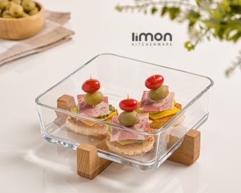 ظرف سرو مربع پایه چوبی لیمون - Image 2