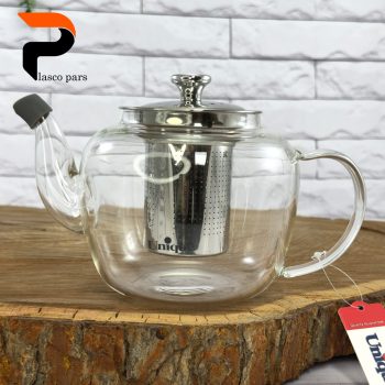 قوری پیرکس 1 لیتر صافی دار ساده درب استیل یونیک