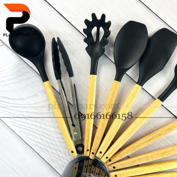 ست کفگیر ملاقه سیلیکونی دسته چوب 12 پارچه - Image 7