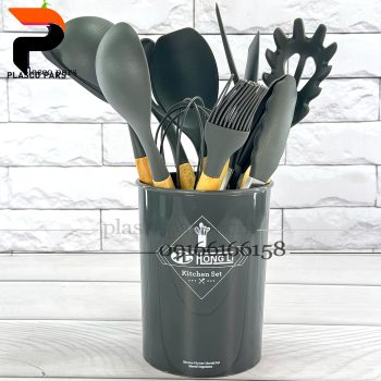 ست کفگیر ملاقه سیلیکونی دسته چوب 12 پارچه - Image 6