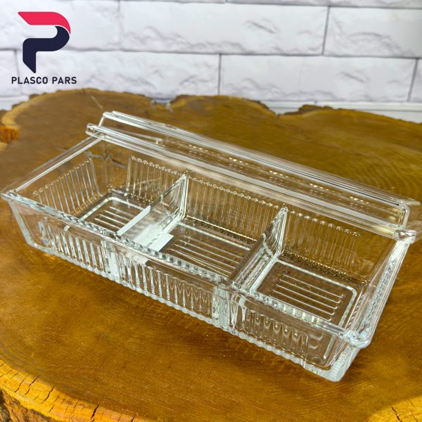 ظرف شیشه ای 3 خانه درب دار لیمون