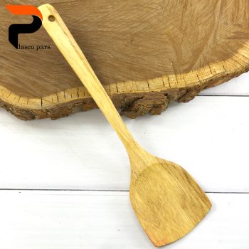 کفگیر برگردان چوبی پهن بلند 35 سانت