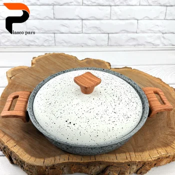 قابلمه 16 دسته چوبی گرانیتی طوسی سفید هاناتک - Image 4