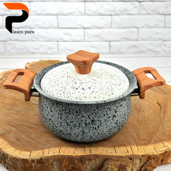 قابلمه 16 دسته چوبی گرانیتی طوسی سفید هاناتک