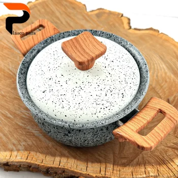 قابلمه 16 دسته چوبی گرانیتی طوسی سفید هاناتک - Image 8