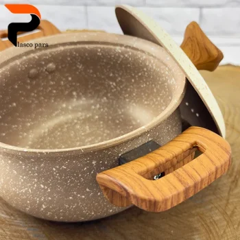 قابلمه 16 دسته چوبی گرانیتی نسکافه ای کرم هاناتک - Image 7