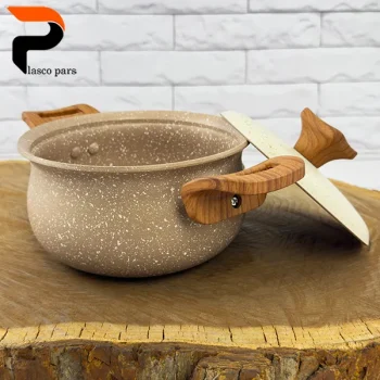 قابلمه 16 دسته چوبی گرانیتی نسکافه ای کرم هاناتک - Image 9