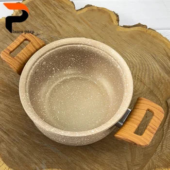 قابلمه 16 دسته چوبی گرانیتی نسکافه ای کرم هاناتک - Image 8