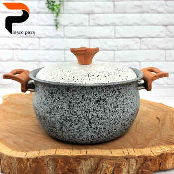 قابلمه 20 دسته چوبی گرانیتی طوسی سفید هاناتک - Image 6