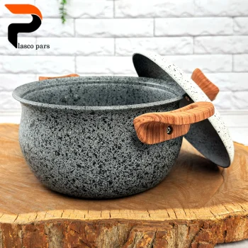 قابلمه 20 دسته چوبی گرانیتی طوسی سفید هاناتک - Image 4