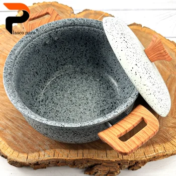 قابلمه 20 دسته چوبی گرانیتی طوسی سفید هاناتک - Image 2