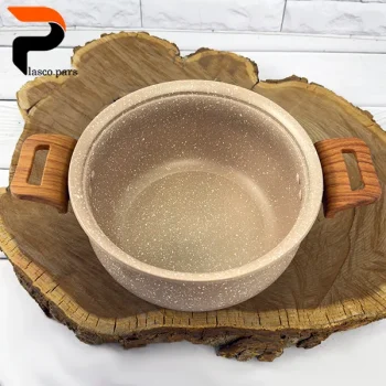 قابلمه 16 دسته چوبی گرانیتی نسکافه ای کرم هاناتک - Image 2