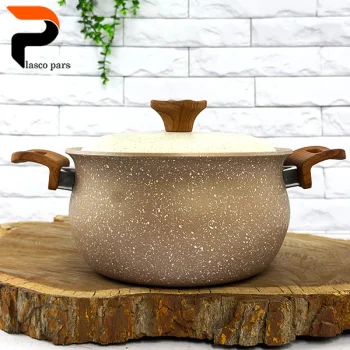 قابلمه 16 دسته چوبی گرانیتی نسکافه ای کرم هاناتک - Image 3