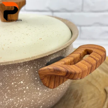 قابلمه 16 دسته چوبی گرانیتی نسکافه ای کرم هاناتک - Image 5