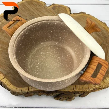 قابلمه 16 دسته چوبی گرانیتی نسکافه ای کرم هاناتک - Image 4