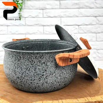 قابلمه 24 دسته چوبی گرانیتی طوسی سفید هاناتک - Image 4