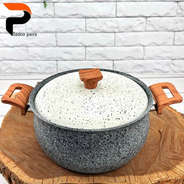 قابلمه 24 دسته چوبی گرانیتی طوسی سفید هاناتک