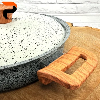 تابه 24 دودسته دسته چوبی گرانیتی طوسی سفید هاناتک - Image 10