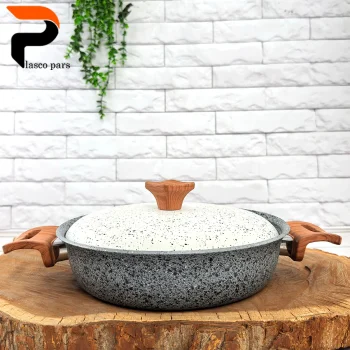 تابه 24 دودسته دسته چوبی گرانیتی طوسی سفید هاناتک