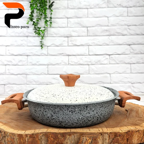 تابه 24 دودسته دسته چوبی گرانیتی طوسی سفید هاناتک