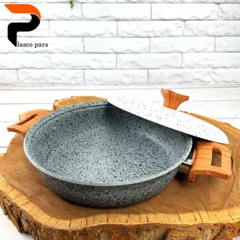 تابه 24 دودسته دسته چوبی گرانیتی طوسی سفید هاناتک - Image 3