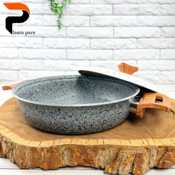 تابه 24 دودسته دسته چوبی گرانیتی طوسی سفید هاناتک - Image 4