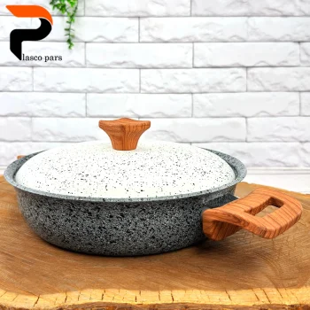 تابه 24 دودسته دسته چوبی گرانیتی طوسی سفید هاناتک - Image 6