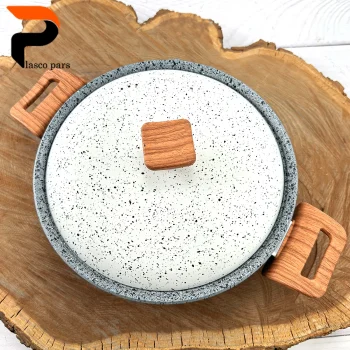 تابه 24 دودسته دسته چوبی گرانیتی طوسی سفید هاناتک - Image 7