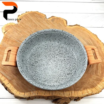 تابه 24 دودسته دسته چوبی گرانیتی طوسی سفید هاناتک - Image 8