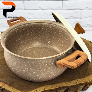 قابلمه 24 دسته چوبی گرانیتی نسکافه ای کرم هاناتک - Image 7