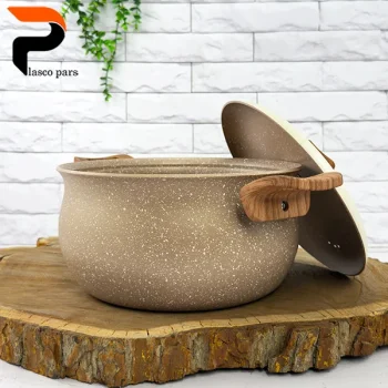 قابلمه 24 دسته چوبی گرانیتی نسکافه ای کرم هاناتک - Image 5