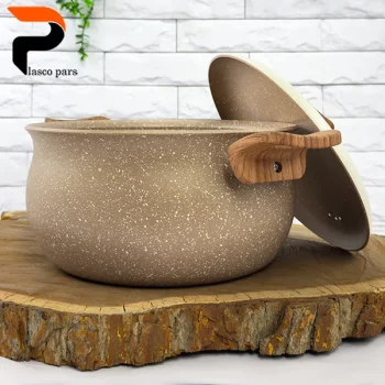 قابلمه 24 دسته چوبی گرانیتی نسکافه ای کرم هاناتک - Image 4