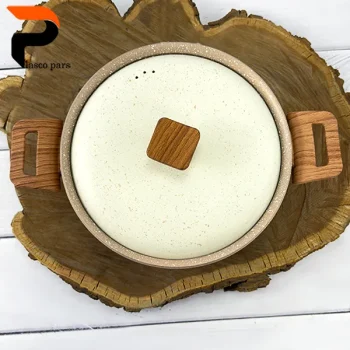 قابلمه 24 دسته چوبی گرانیتی نسکافه ای کرم هاناتک - Image 3