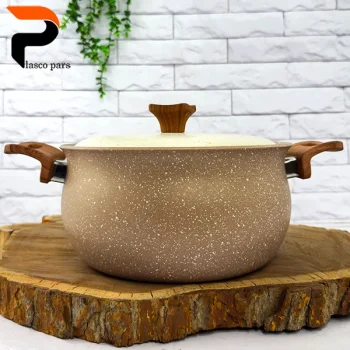 قابلمه 24 دسته چوبی گرانیتی نسکافه ای کرم هاناتک