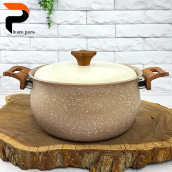 قابلمه 24 دسته چوبی گرانیتی نسکافه ای کرم هاناتک - Image 11