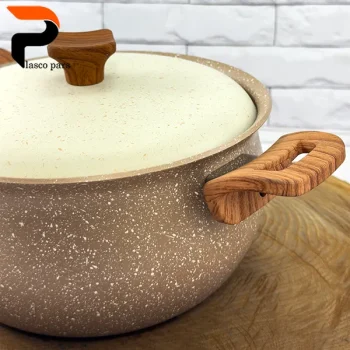 قابلمه 24 دسته چوبی گرانیتی نسکافه ای کرم هاناتک - Image 9