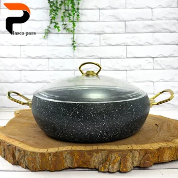 تابه 28 خمره ای دودسته درب پیرکس مشکی هاناتک - Image 2