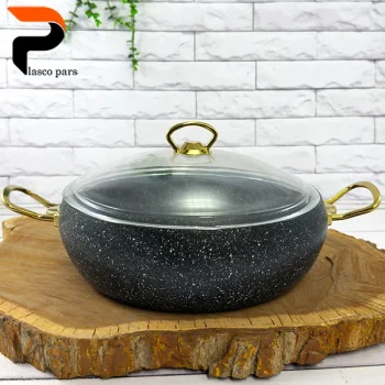 تابه 28 خمره ای دودسته درب پیرکس مشکی هاناتک - Image 9