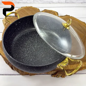 تابه 28 خمره ای دودسته درب پیرکس مشکی هاناتک - Image 7