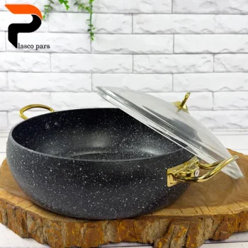 تابه 28 خمره ای دودسته درب پیرکس مشکی هاناتک - Image 4