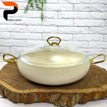 تابه 28 خمره ای دودسته درب پیرکس کرمی هاناتک - Image 6