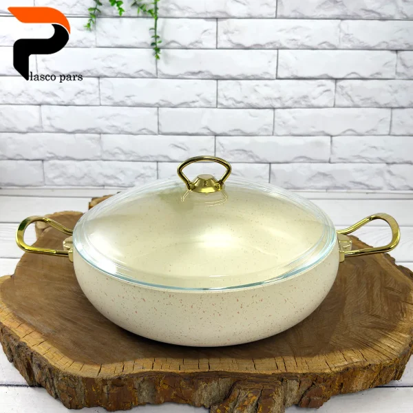 تابه 28 خمره ای دودسته درب پیرکس کرمی هاناتک