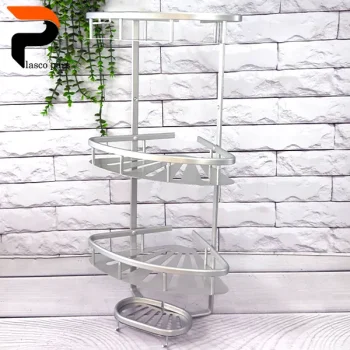 جا شامپویی کنج 3طبقه سینی دار نقره ای - Image 2