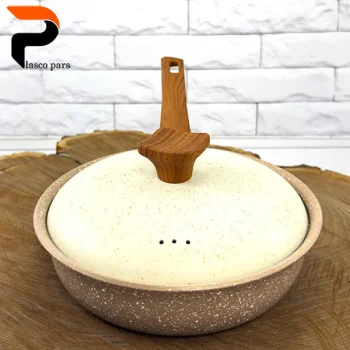 تابه 20 تکدسته دسته چوبی گرانیتی نسکافه ای کرم هاناتک - Image 3