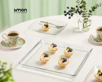 شیرینی خوری  تخت مربع شیشه ای لیمون - Image 4