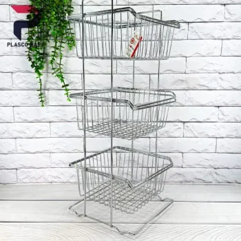 جا سیب زمینی و پیاز 3 طبقه مربع سوپری کروم 385 - Image 6